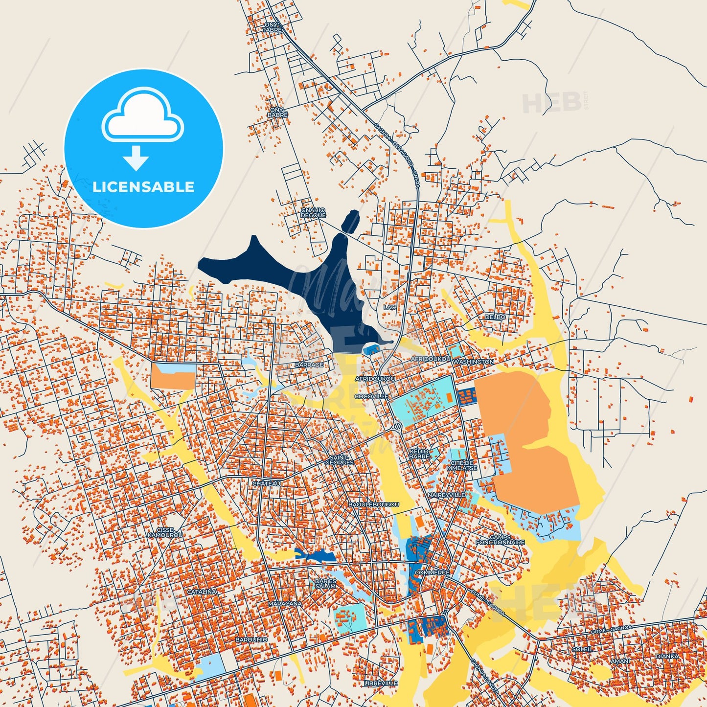 Colorful Gagnoa Street Map with Labels and Buildings