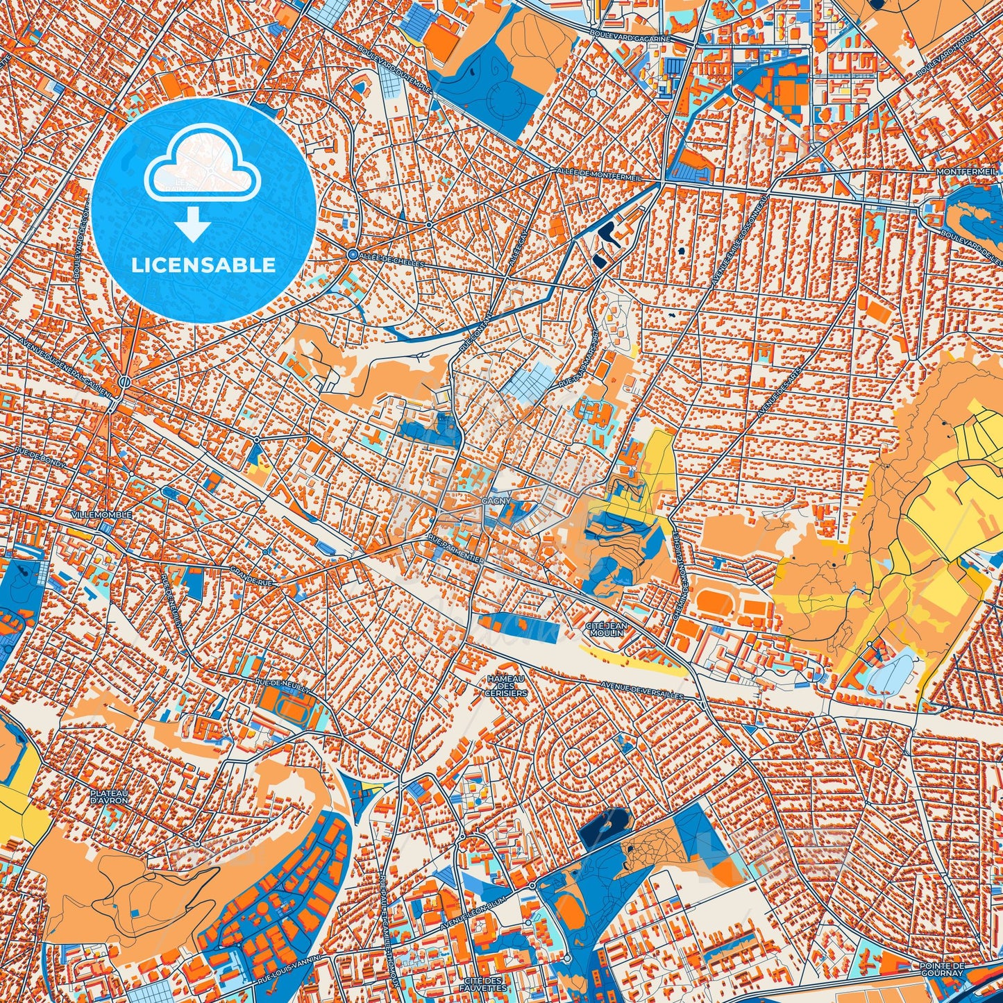 Colorful Gagny Street Map with Labels and Buildings