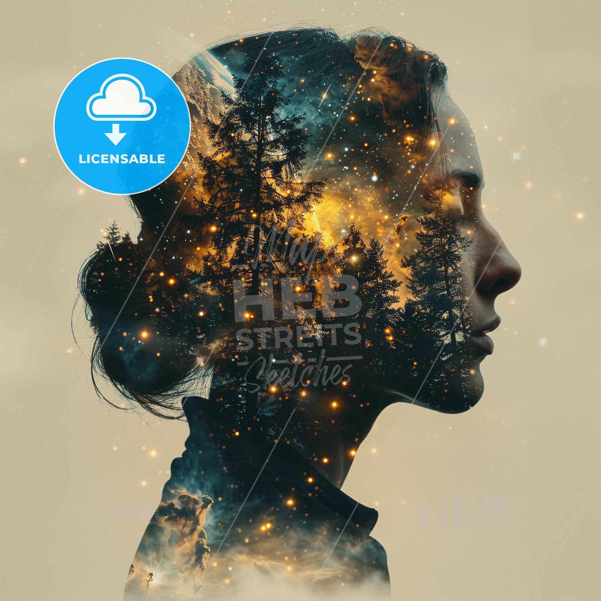 Galactic Graffiti: Cosmic Creations - A womans face with a tree and stars