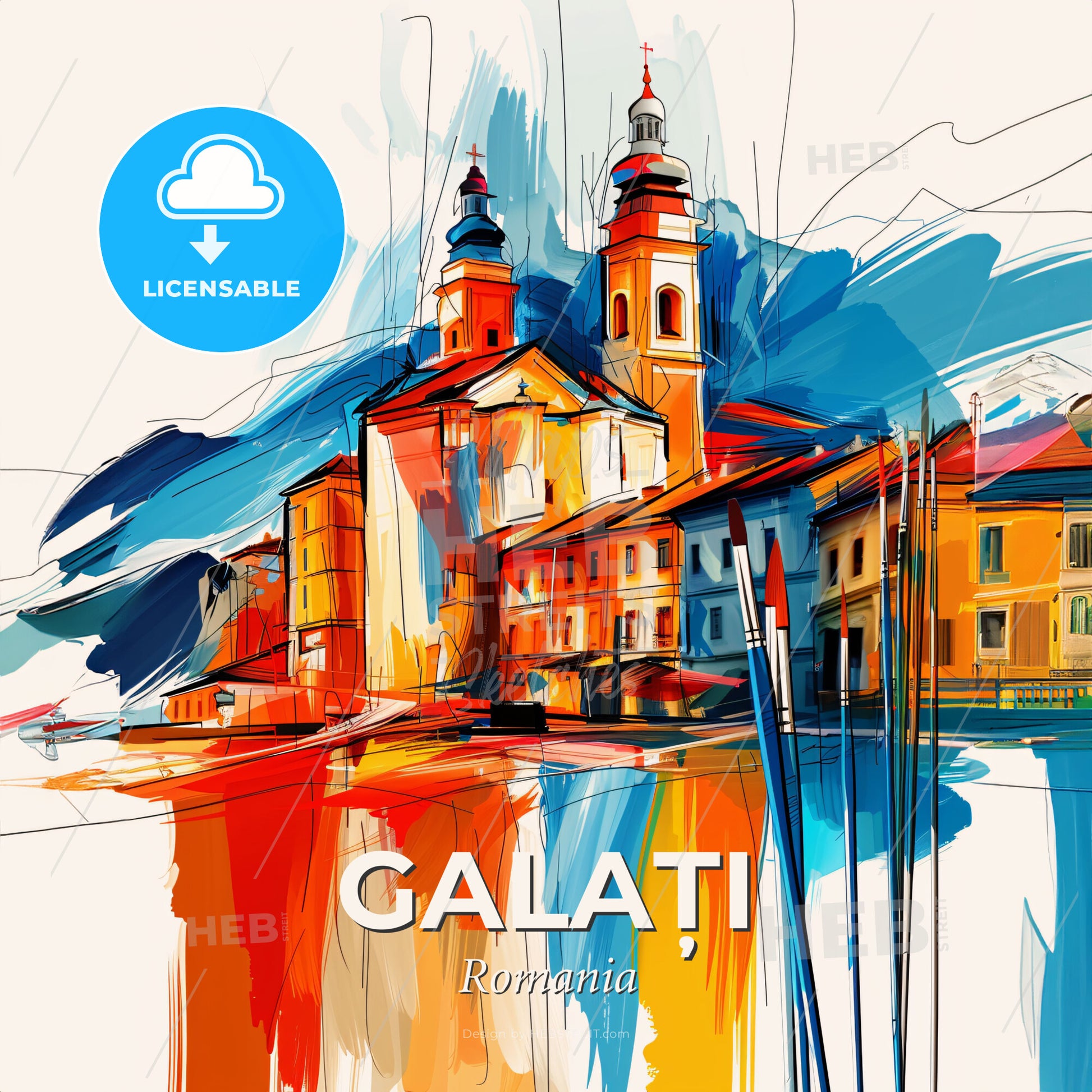 Vibrant Galați, Romania - A Painting Of A Building - Square format print template