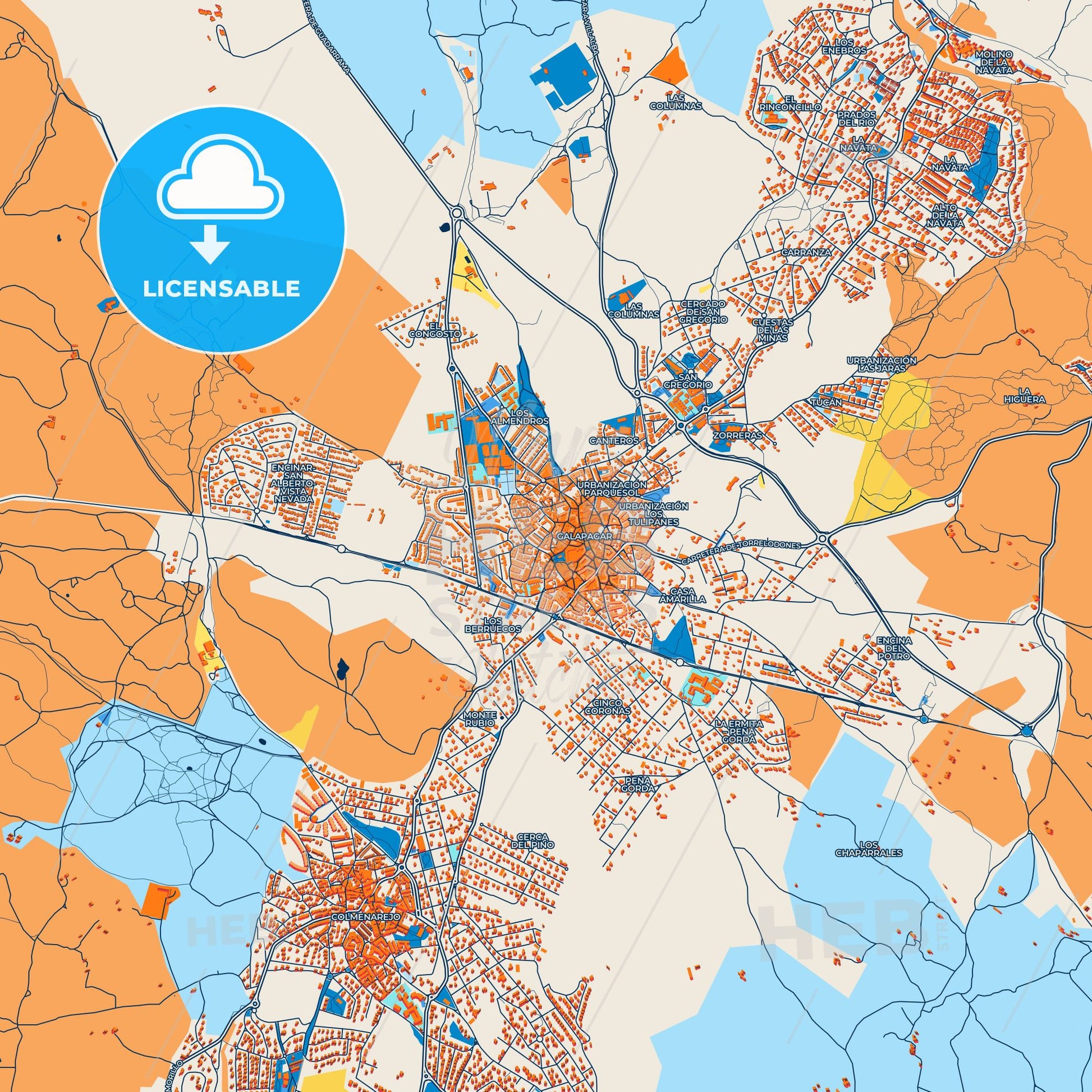 Colorful Galapagar Street Map with Labels and Buildings