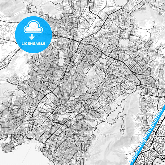 Galatsi, Greece light map with streetnames, citynames and districts