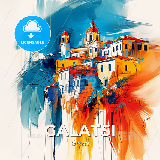 Vibrant Galatsi, Greece - A Painting Of A Building - Square format print template