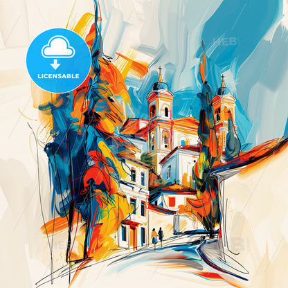 Vibrant Galatsi, Greece - A Painting Of A Building