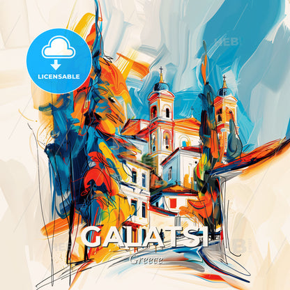 Vibrant Galatsi, Greece - A Painting Of A Building - Square format print template