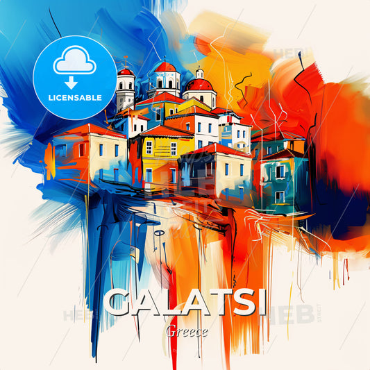 Vibrant Galatsi, Greece - A Painting Of A Building - Square format print template
