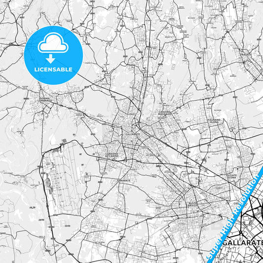 Gallarate, Italy light map with streetnames, citynames and districts