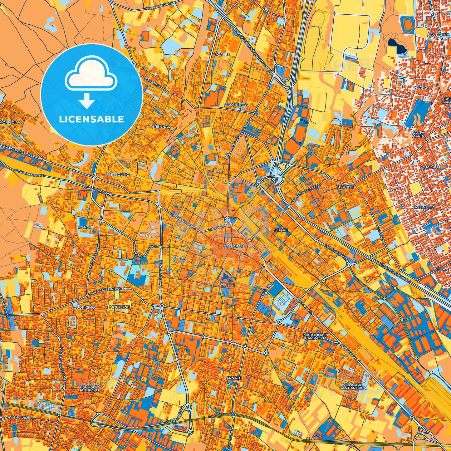 Colorful Gallarate Street Map with Labels and Buildings