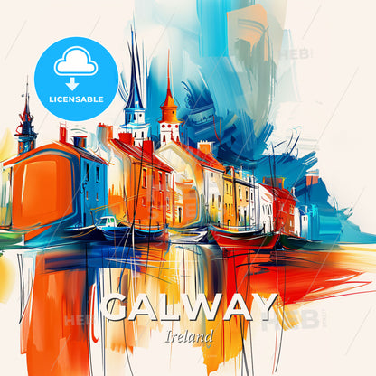 Vibrant Galway, Ireland - A Colorful Painting Of Buildings And Boats - Square format print template