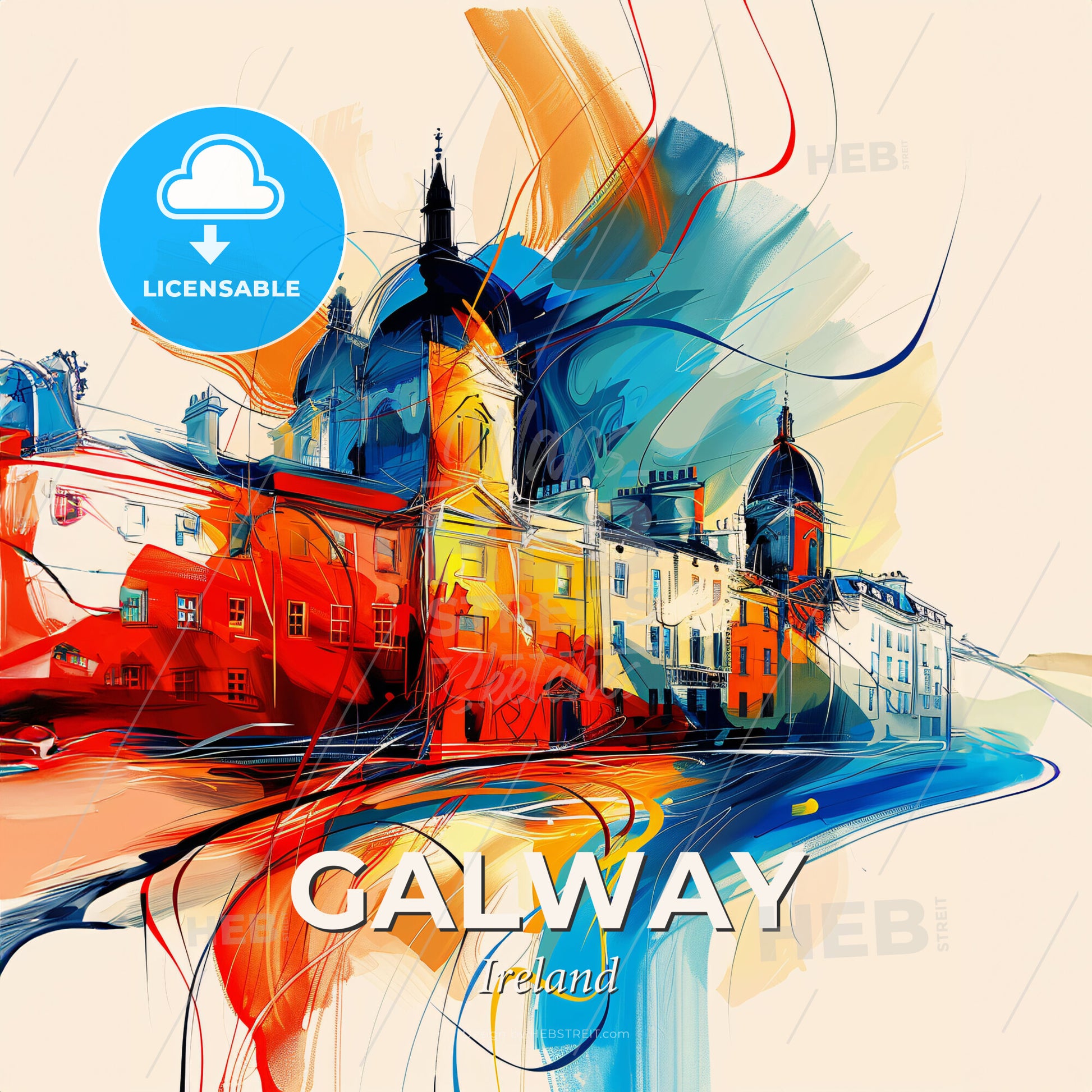 Vibrant Galway, Ireland - A Colorful Painting Of A Building - Square format print template