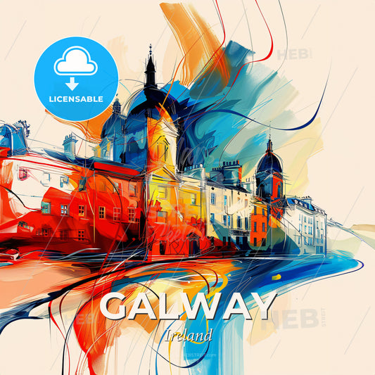Vibrant Galway, Ireland - A Colorful Painting Of A Building - Square format print template