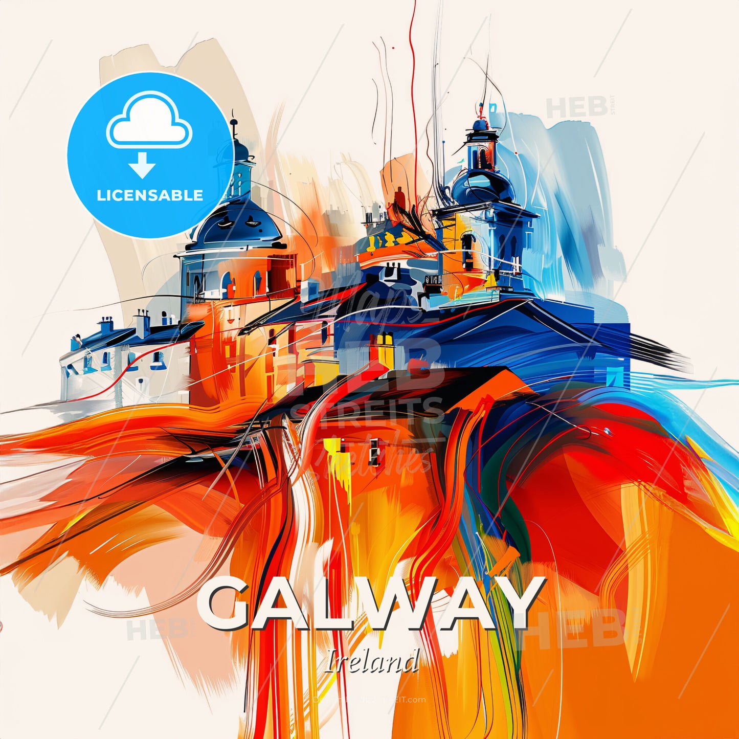 Vibrant Galway, Ireland - A Painting Of A Building With A Colorful Background - Square format print template