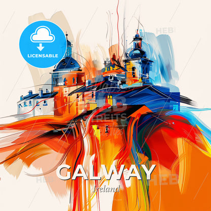 Vibrant Galway, Ireland - A Painting Of A Building With A Colorful Background - Square format print template