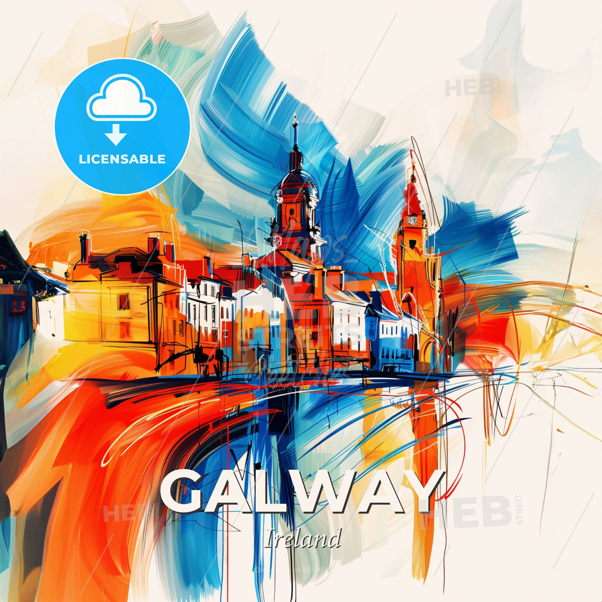 Vibrant Galway, Ireland - A Painting Of A City - Square format print template