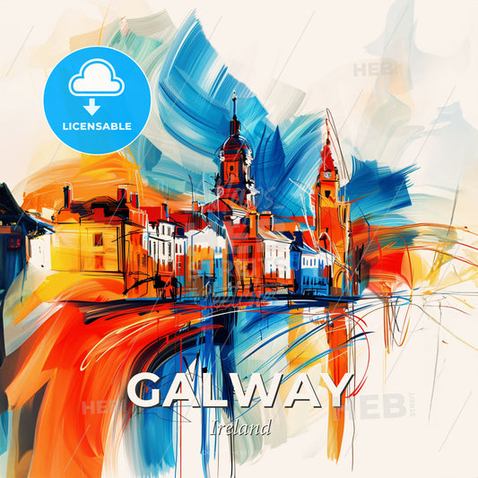 Vibrant Galway, Ireland - A Painting Of A City - Square format print template
