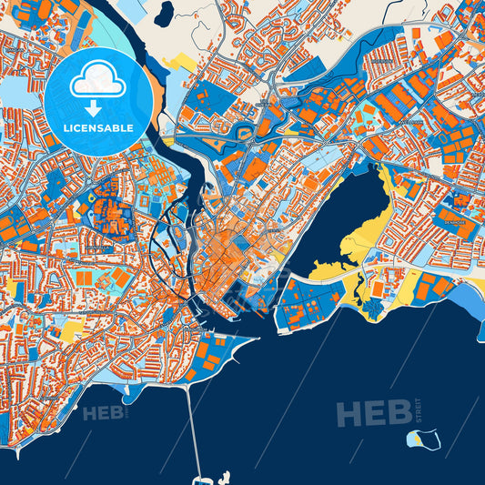 Colorful Galway Street Map with Labels and Buildings