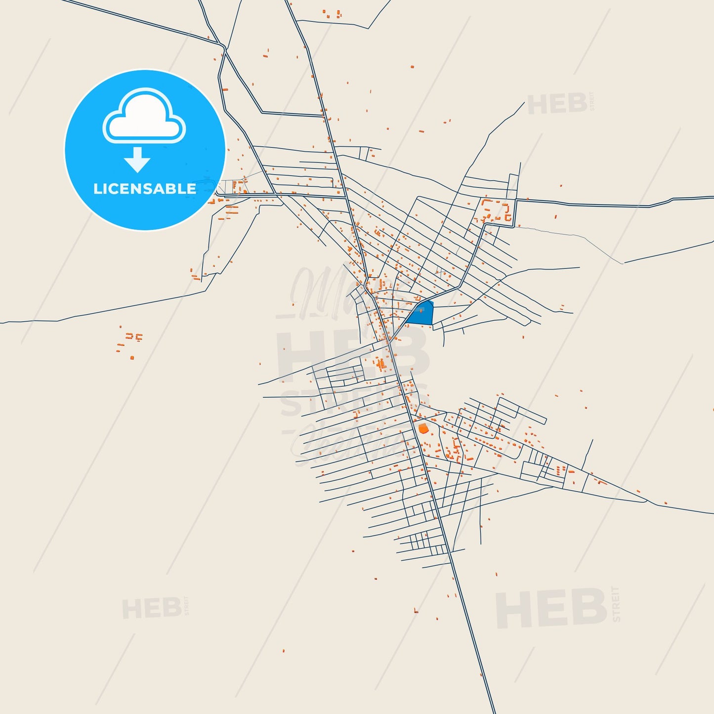 Colorful Gandajika Street Map with Labels and Buildings