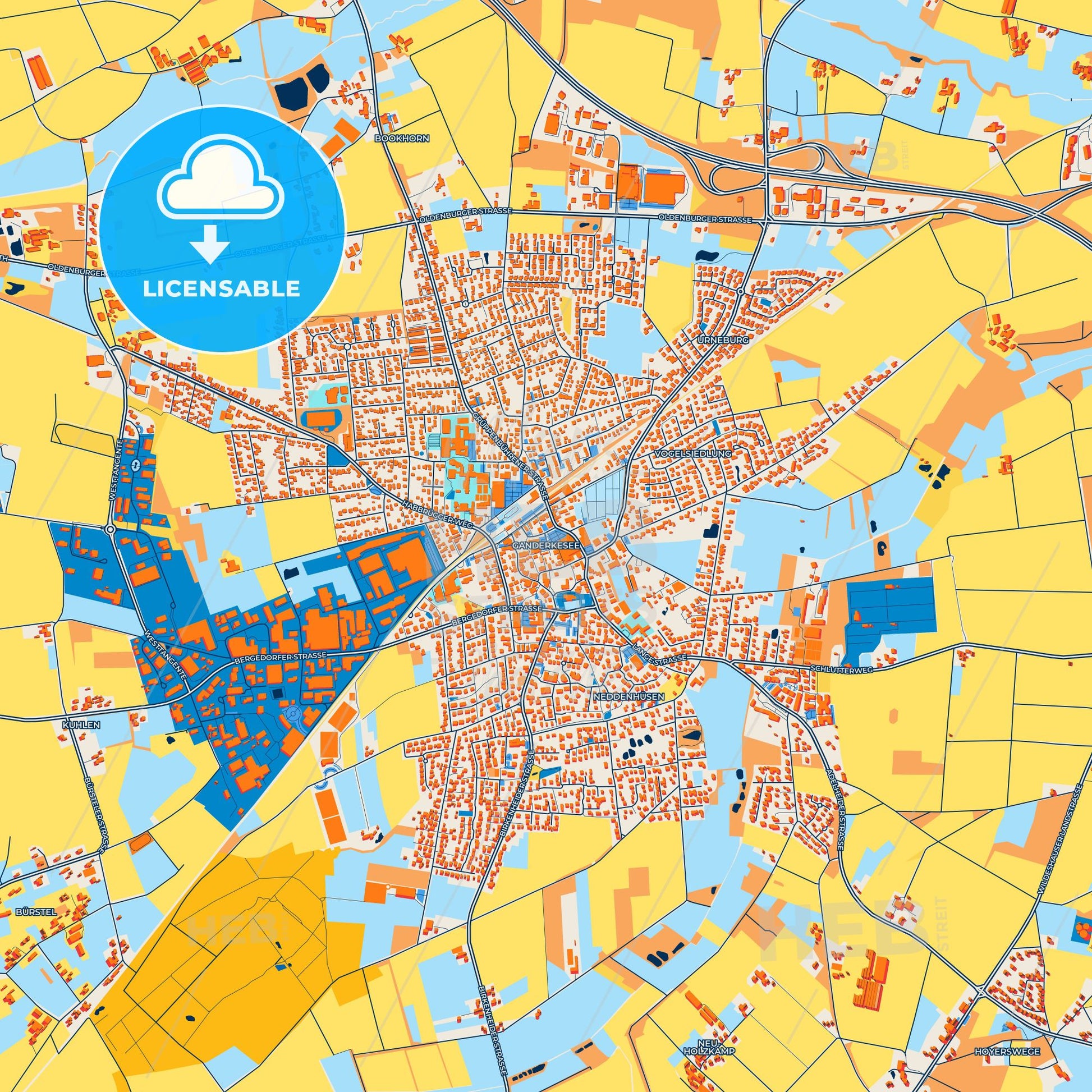 Colorful Ganderkesee Street Map with Labels and Buildings