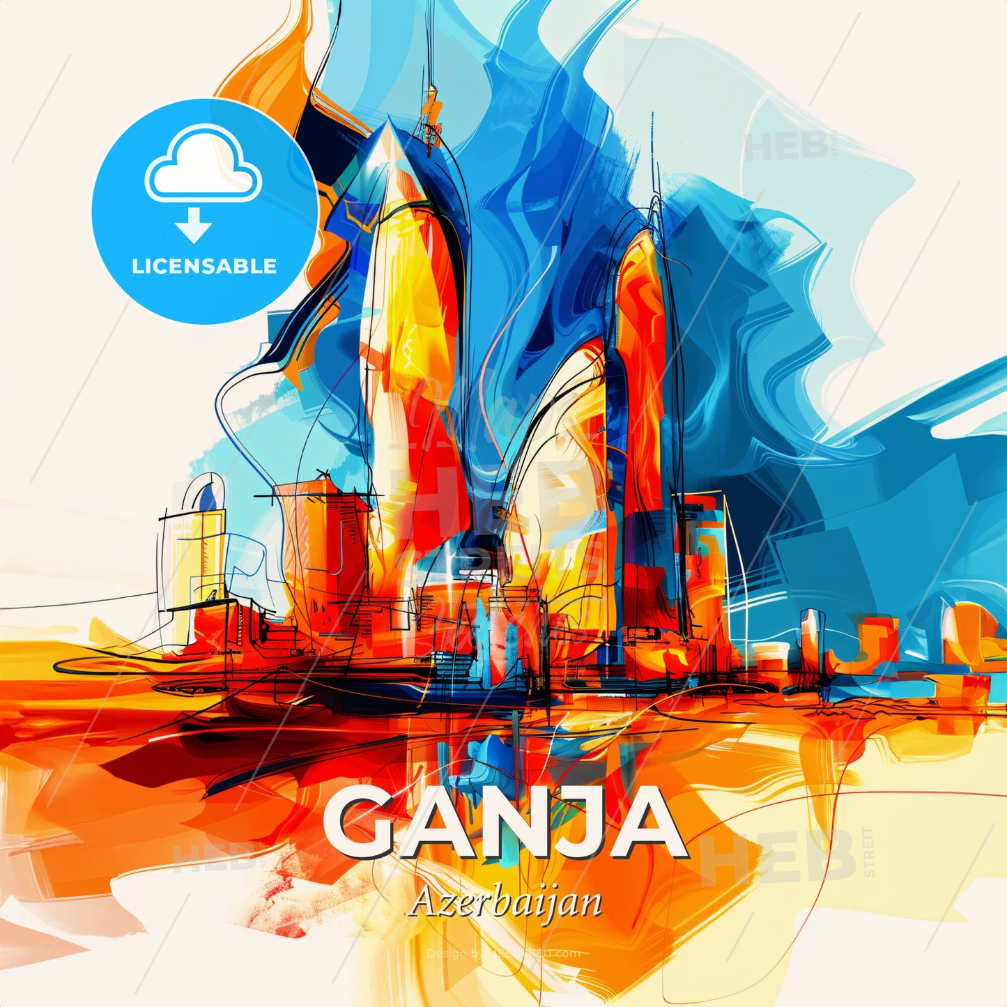 Vibrant Ganja, Azerbaijan - A Colorful Cityscape With Tall Buildings - Square format print template