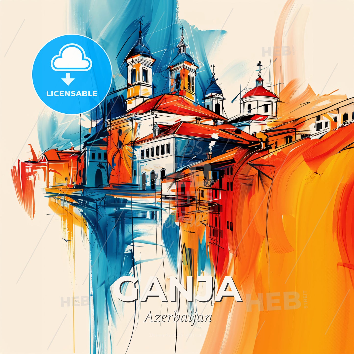 Vibrant Ganja, Azerbaijan - A Painting Of A Building - Square format print template