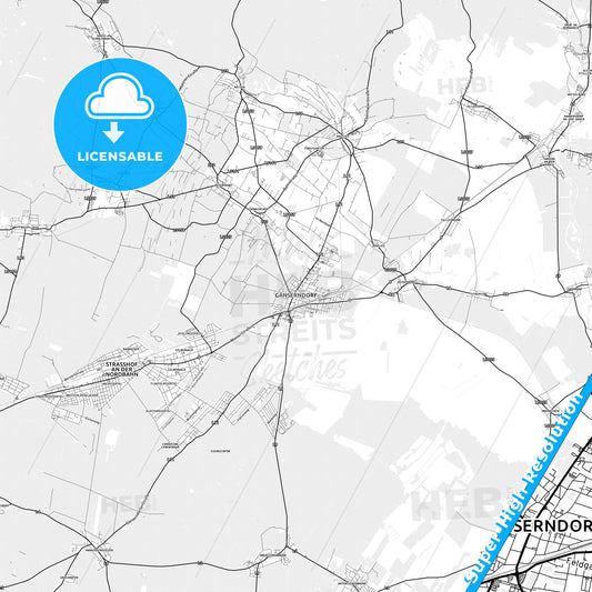 Gänserndorf, Austria light map with streetnames, citynames and districts