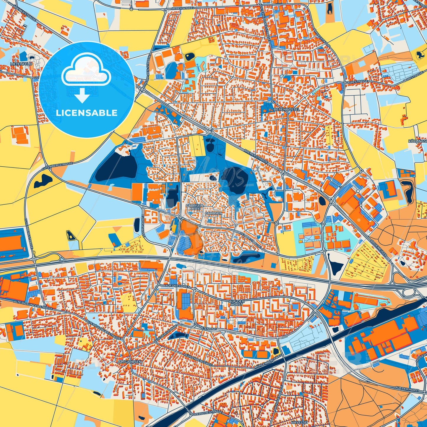 Colorful Garbsen Street Map with Labels and Buildings