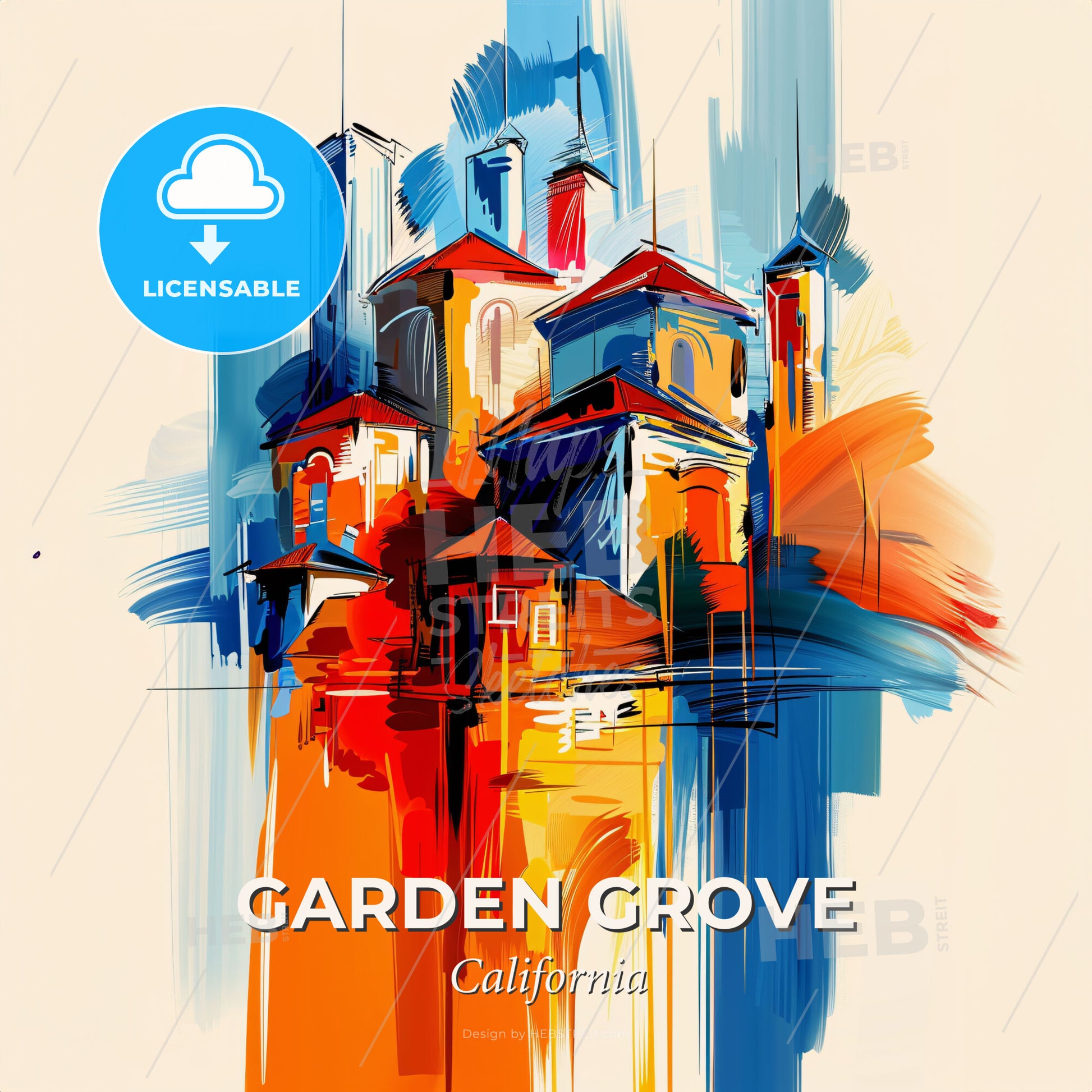 Vibrant Garden Grove, California - A Painting Of A Building - Square format print template