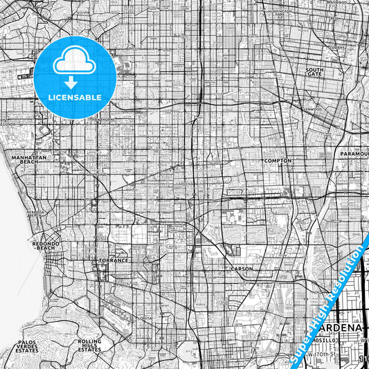 Gardena, California light map with streetnames, citynames and districts