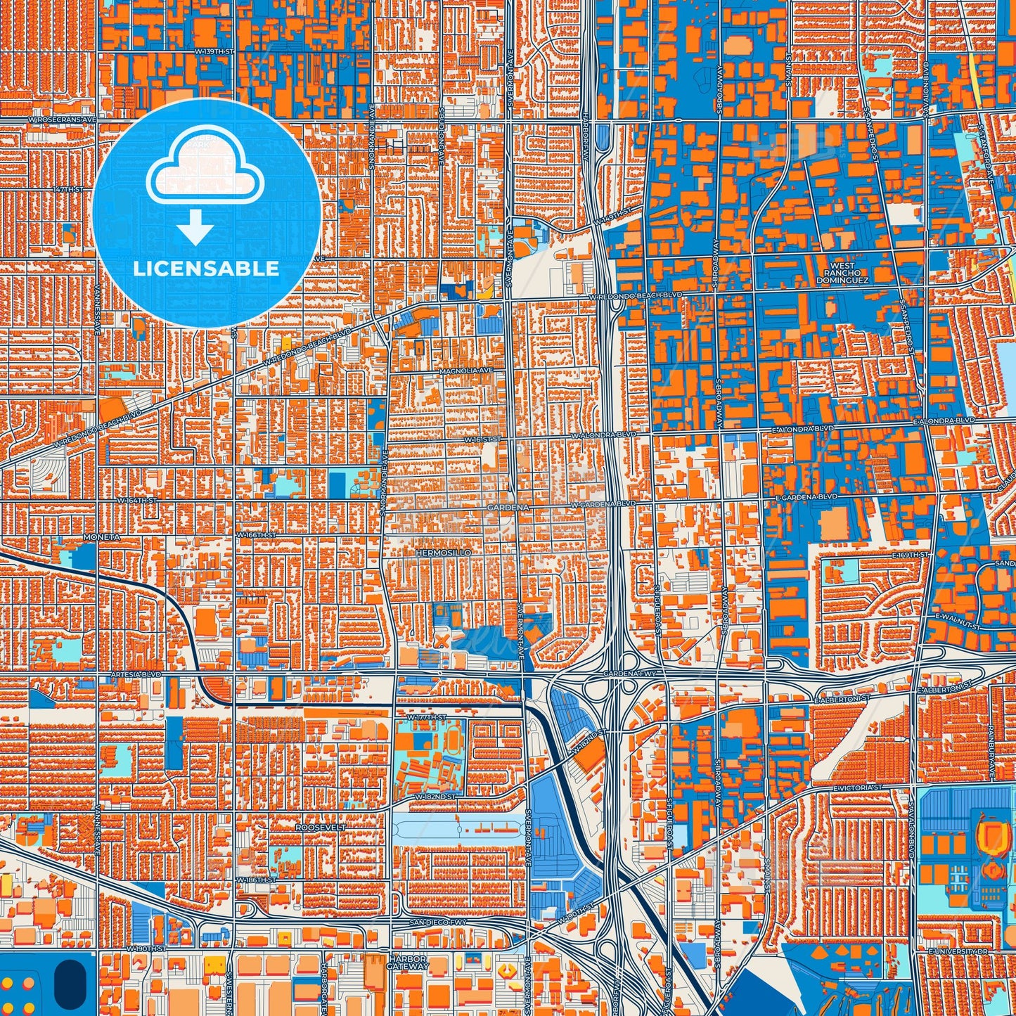 Colorful Gardena Street Map with Labels and Buildings
