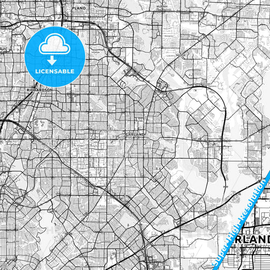 Garland, Texas light map with streetnames, citynames and districts