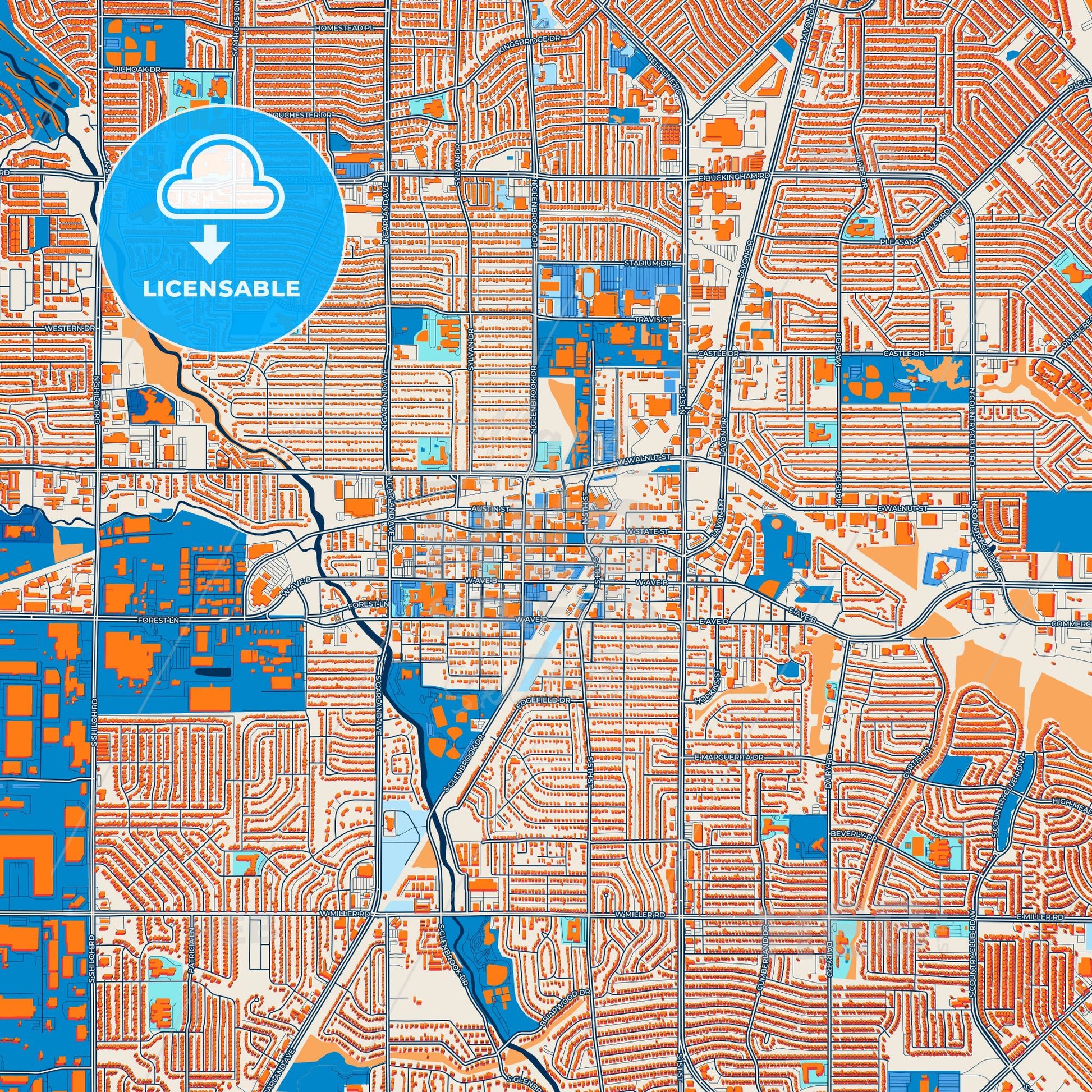Colorful Garland Street Map with Labels and Buildings