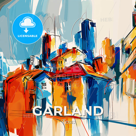 Vibrant Garland, Texas - A Painting Of A City - Square format print template