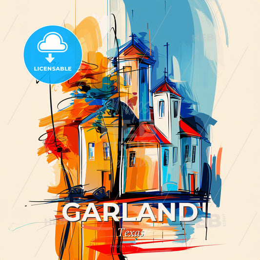 Vibrant Garland, Texas - A Painting Of A Building - Square format print template