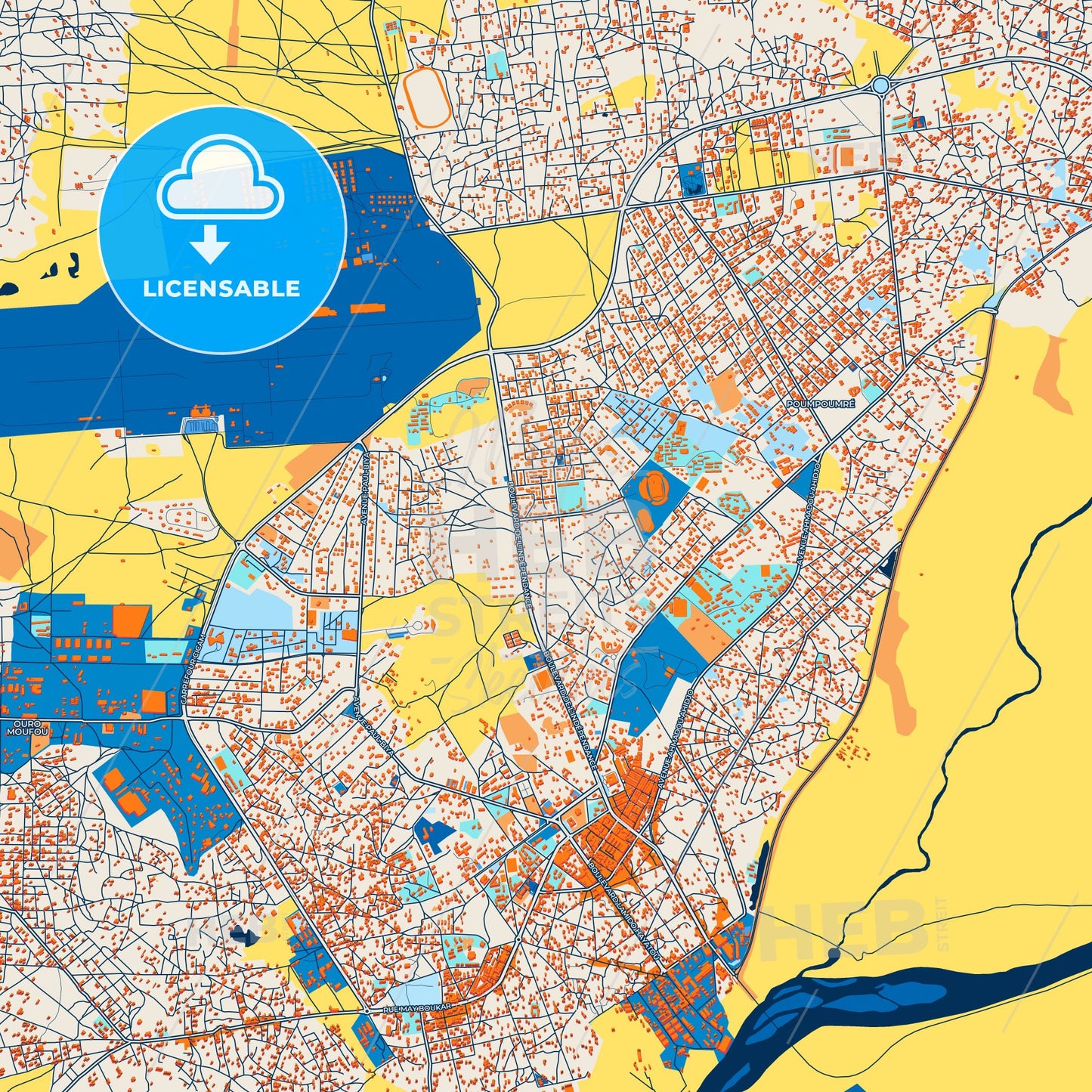 Colorful Garoua Street Map with Labels and Buildings