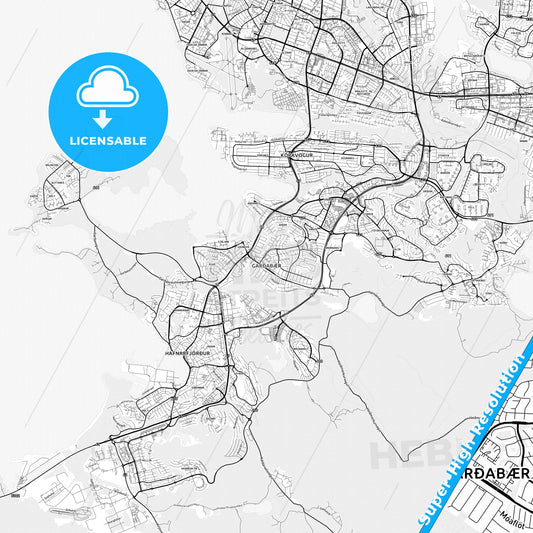 Garðabær, Iceland light map with streetnames, citynames and districts
