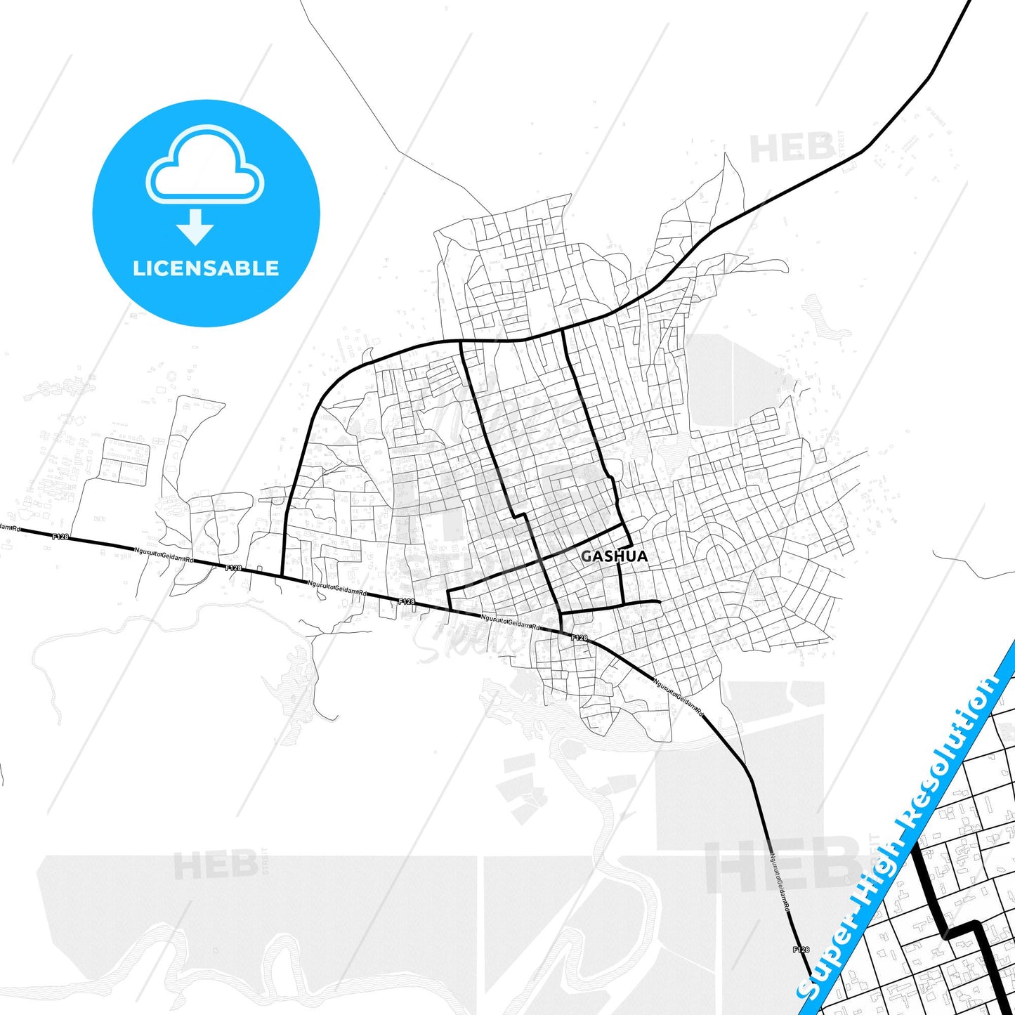 Gashua, Nigeria Light Map with Street Names, City Names, and Districts