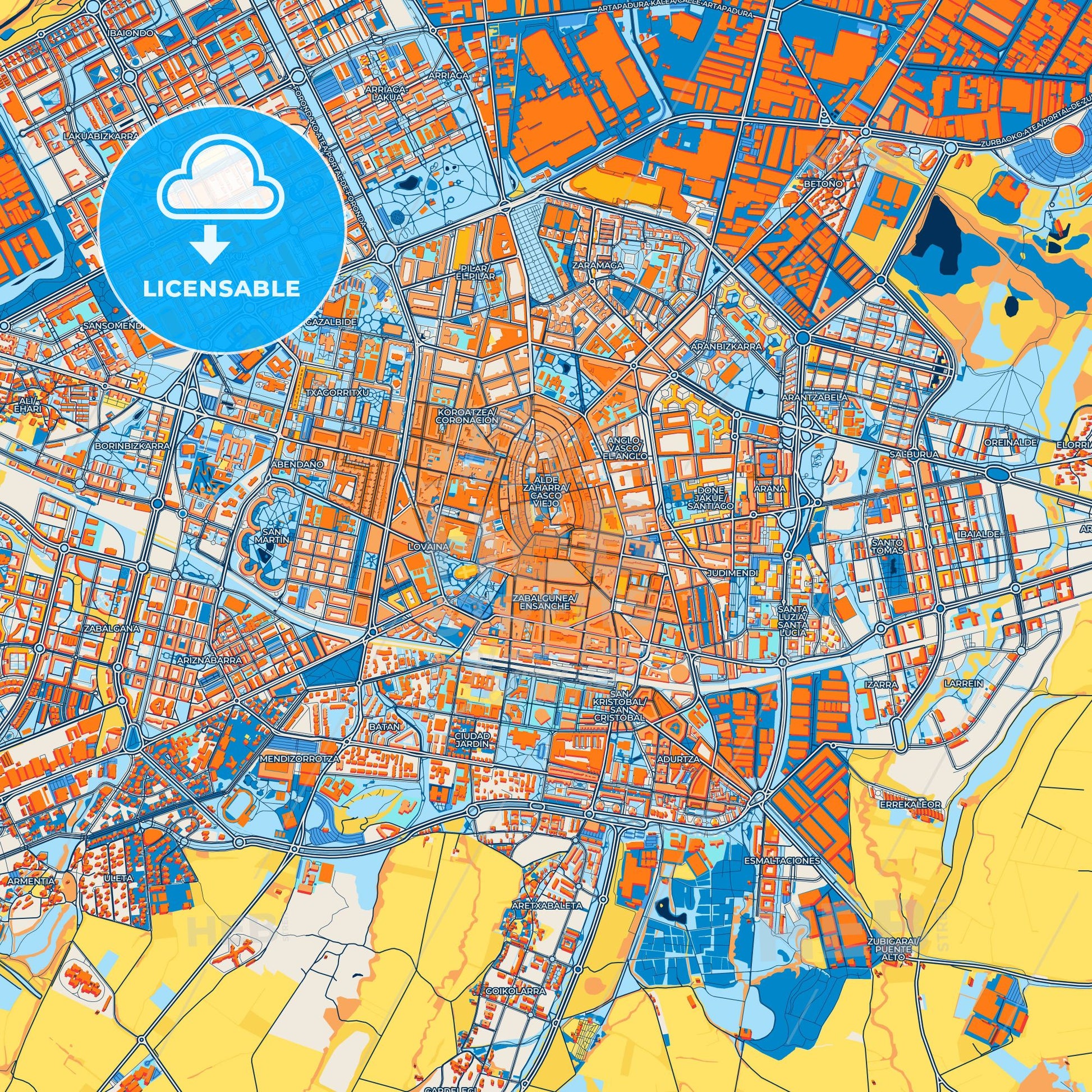 Colorful Gasteiz / Vitoria Street Map with Labels and Buildings