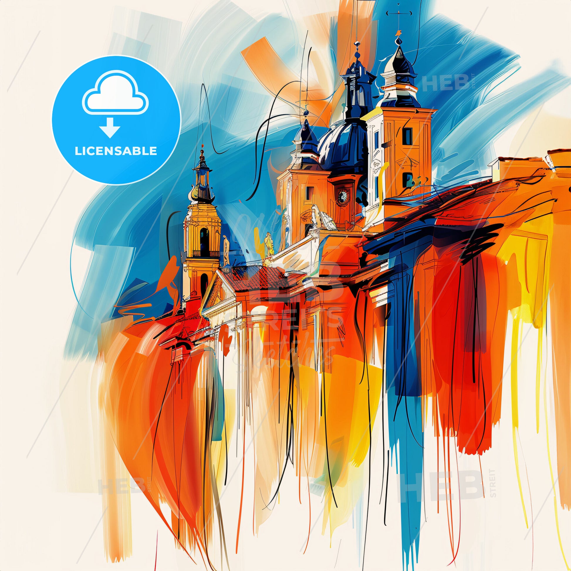 Vibrant Gasteiz / Vitoria, Spain - A Painting Of A Building With Towers And Spires