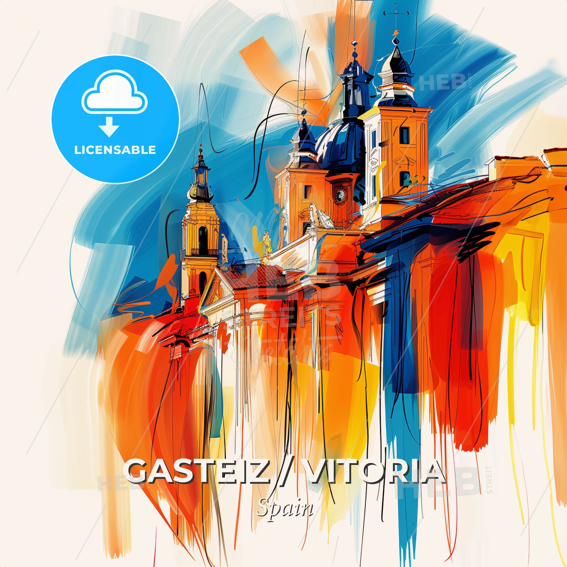 Vibrant Gasteiz / Vitoria, Spain - A Painting Of A Building With Towers And Spires - Square format print template