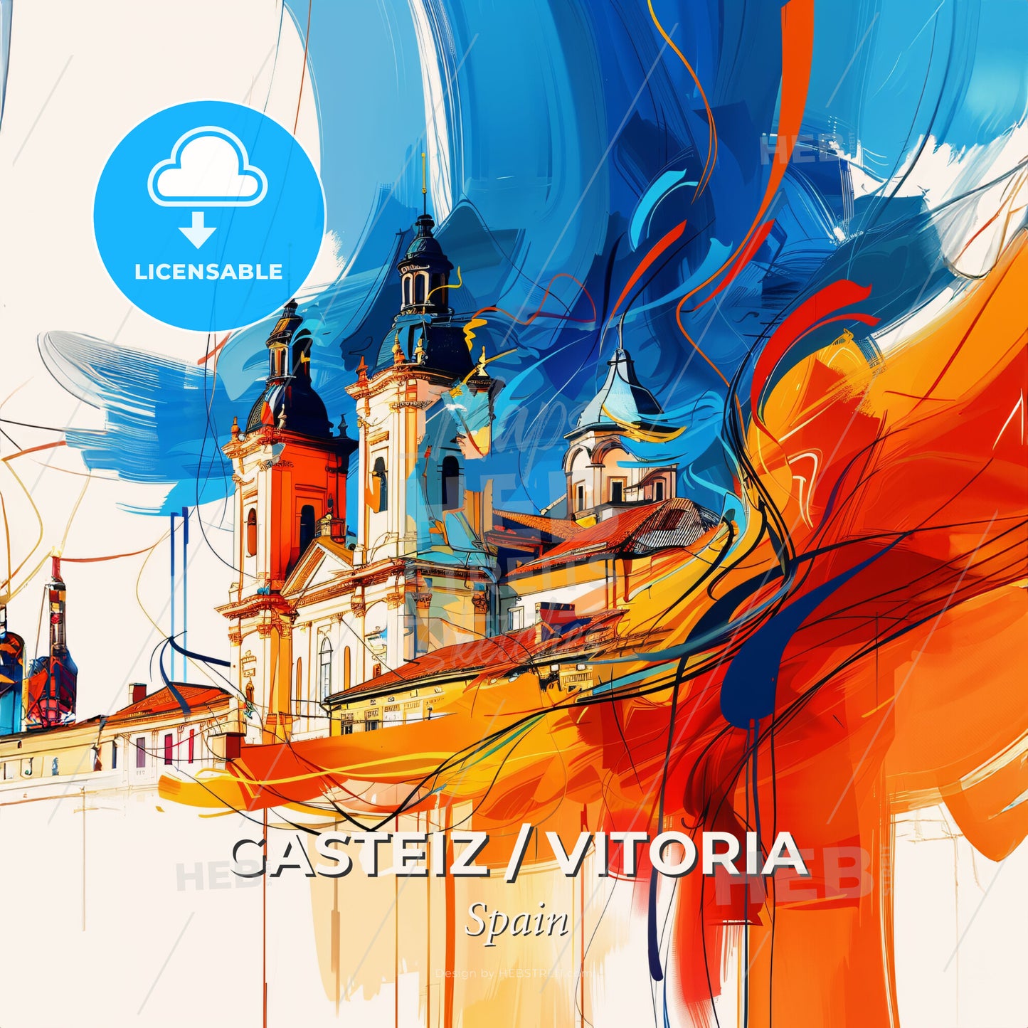 Vibrant Gasteiz / Vitoria, Spain - A Painting Of A Building With Towers And Spires - Square format print template