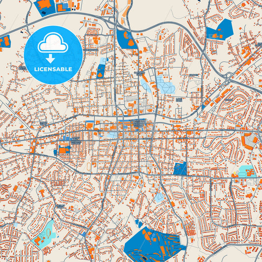 Colorful Gastonia Street Map with Labels and Buildings