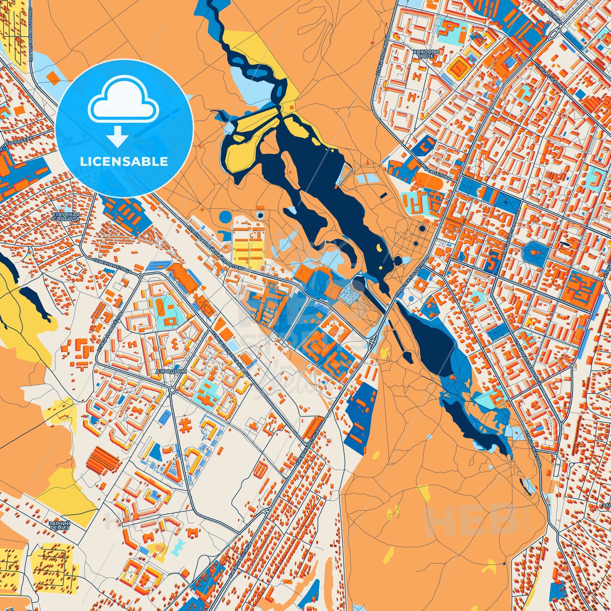 Colorful Gatchina Street Map with Labels and Buildings