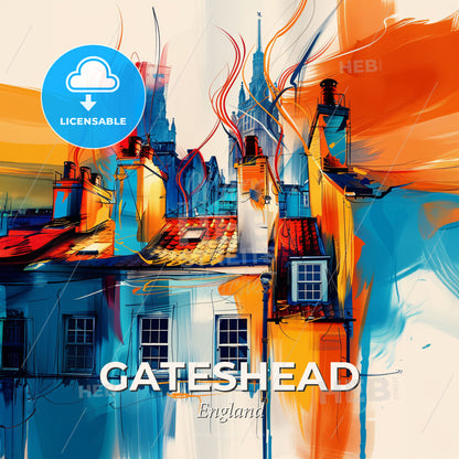 Vibrant Gateshead, England - A Painting Of A Building With Smoke Coming Out Of It - Square format print template