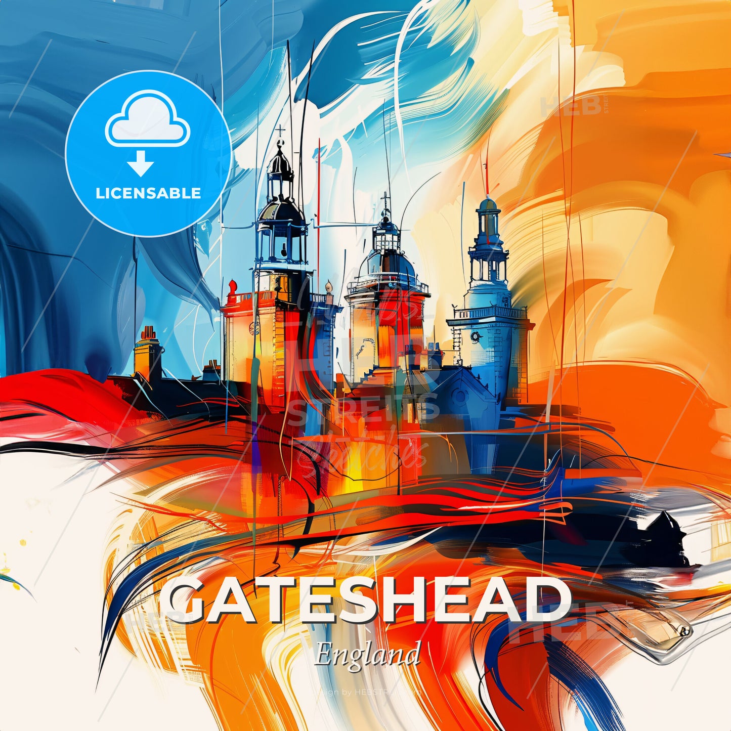 Vibrant Gateshead, England - A Painting Of A Castle - Square format print template