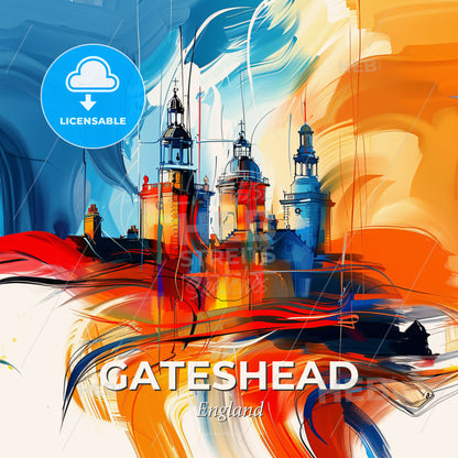 Vibrant Gateshead, England - A Painting Of A Castle - Square format print template