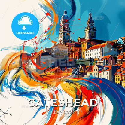 Vibrant Gateshead, England - A Colorful Painting Of A City - Square format print template