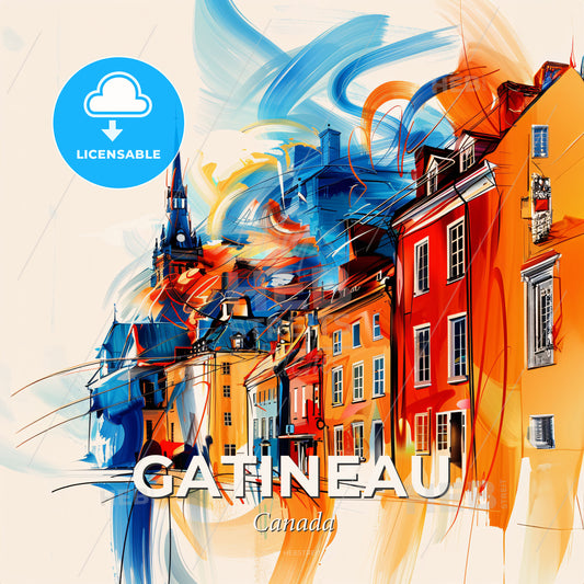 Vibrant Gatineau, Canada - A Colorful Painting Of Buildings - Square format print template