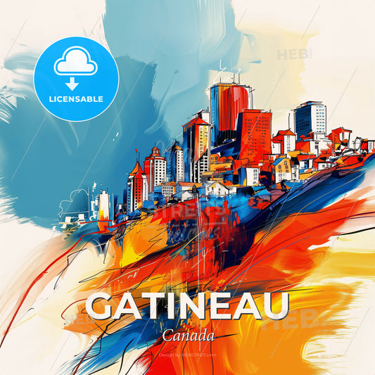 Vibrant Gatineau, Canada - A Painting Of A City - Square format print template