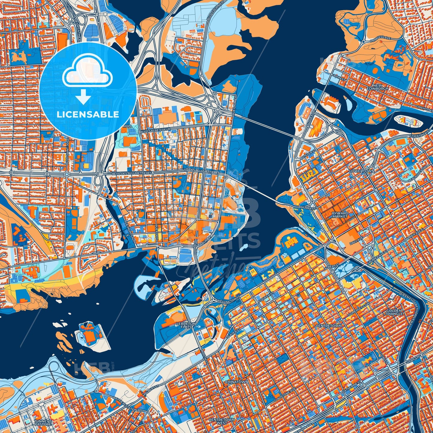 Colorful Gatineau Street Map with Labels and Buildings
