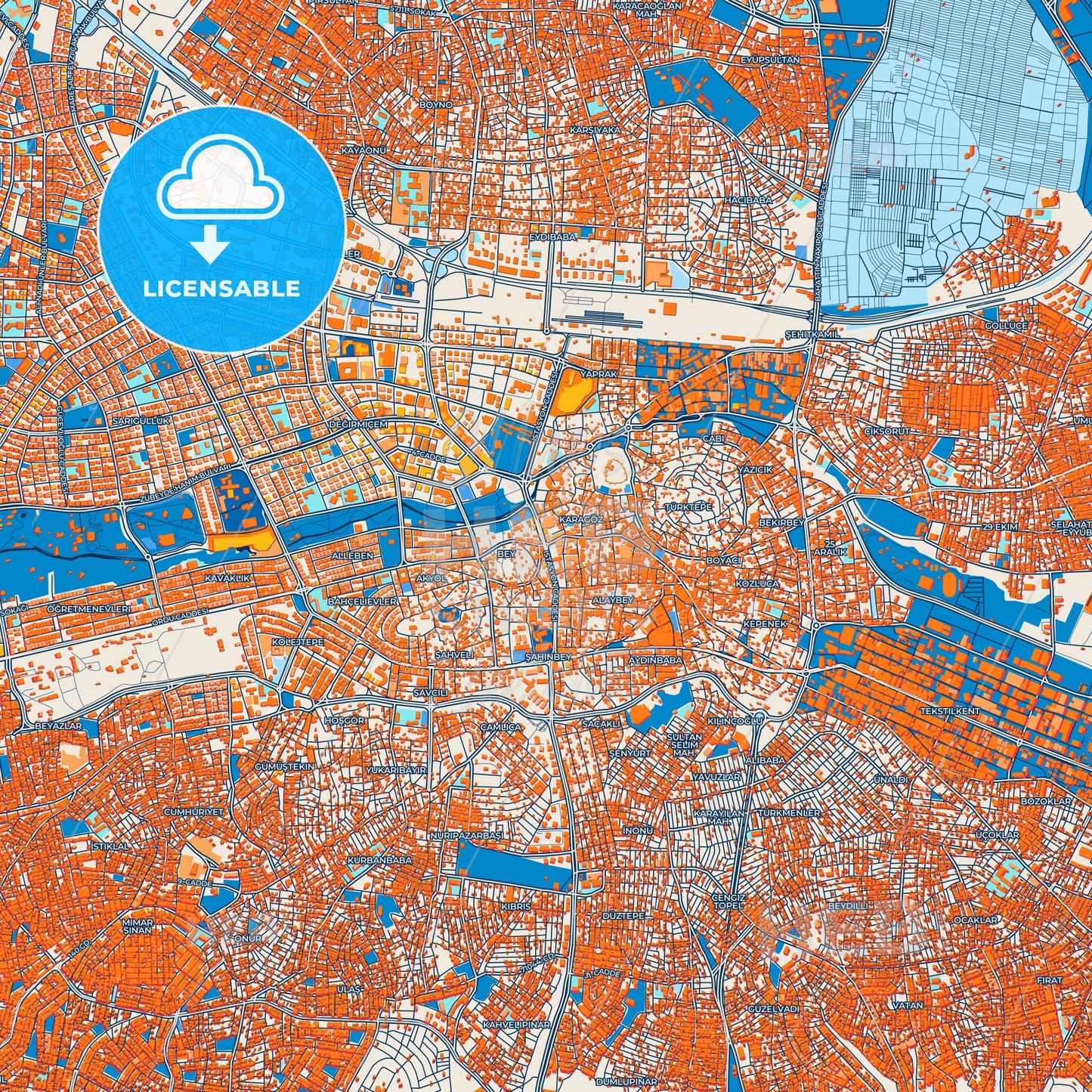 Colorful Gaziantep Street Map with Labels and Buildings